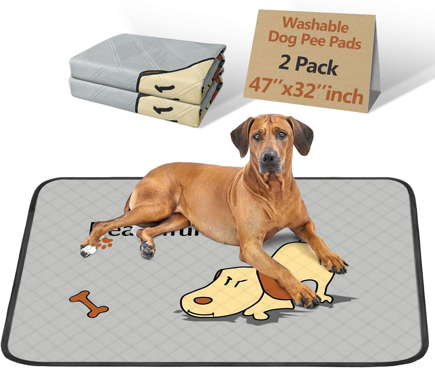 4-Pack Washable Dog Pee Pads – Large 47x32in Reusable Puppy Training Mats, Leak-Proof & Non-Slip (Grey)