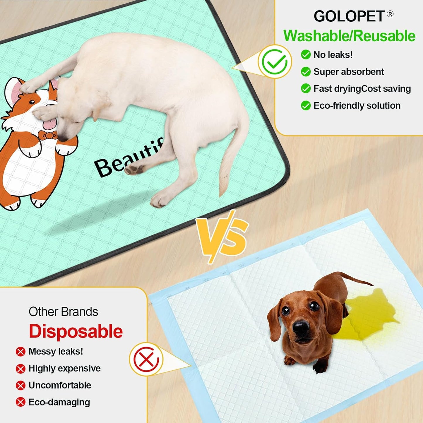 Washable Dog Pee Pads 4-Pack – Reusable 35x22in Puppy Training Mats, Leak-Proof & Non-Slip (Blue)