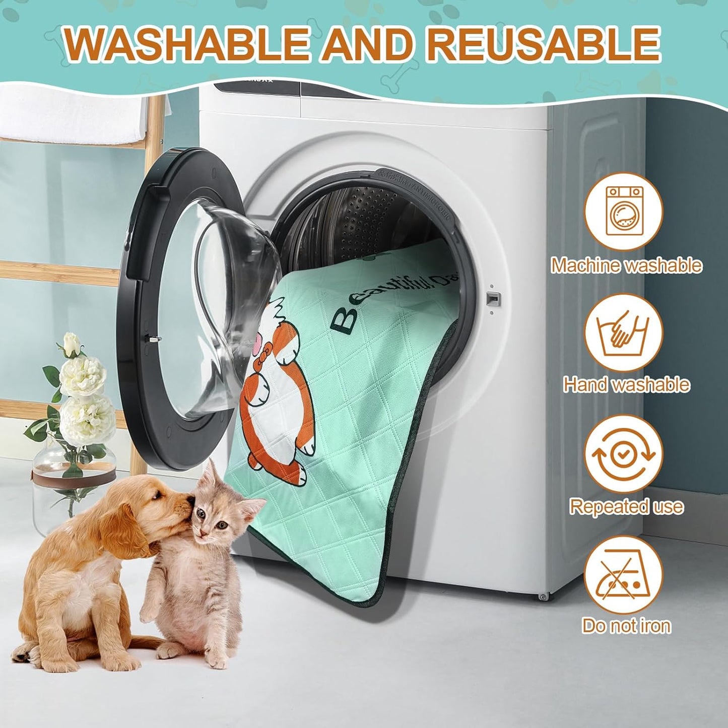 Washable Dog Pee Pads 4-Pack – Reusable 35x22in Puppy Training Mats, Leak-Proof & Non-Slip (Blue)