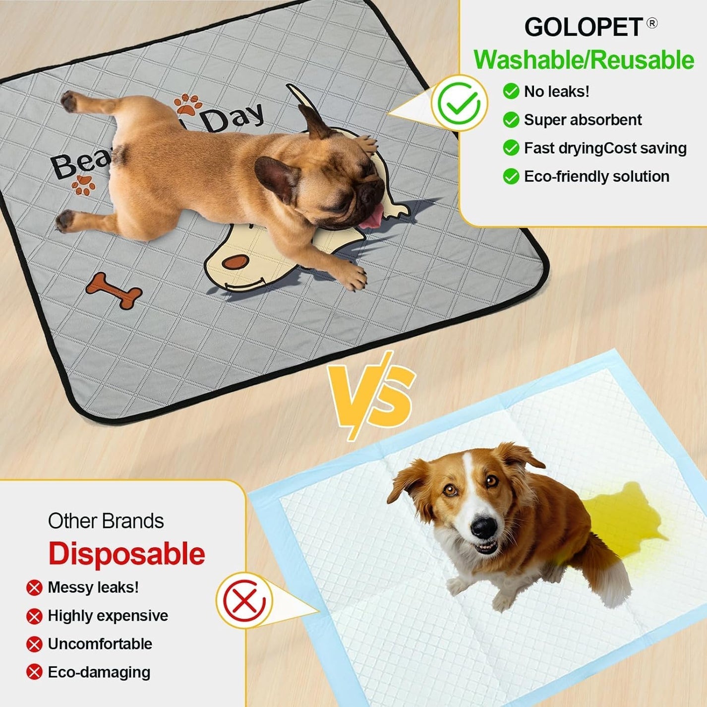 4-Pack Washable Dog Pee Pads – Large 47x32in Reusable Puppy Training Mats, Leak-Proof & Non-Slip (Grey)