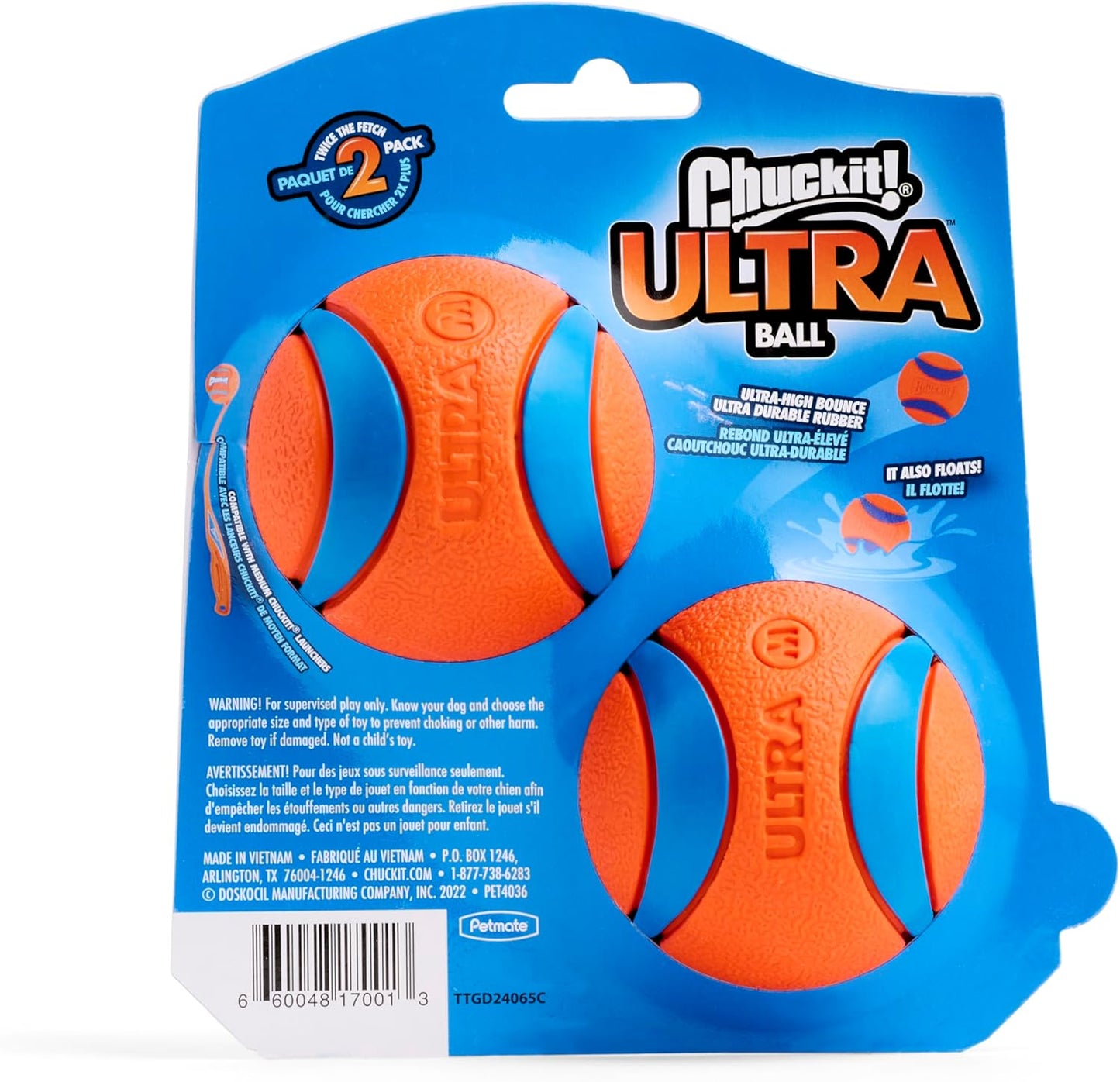 ChuckIt! Ultra Ball Dog Toy – Durable High-Bounce Rubber Balls for Dogs, Floating & Chew-Resistant, 2-Pack Medium