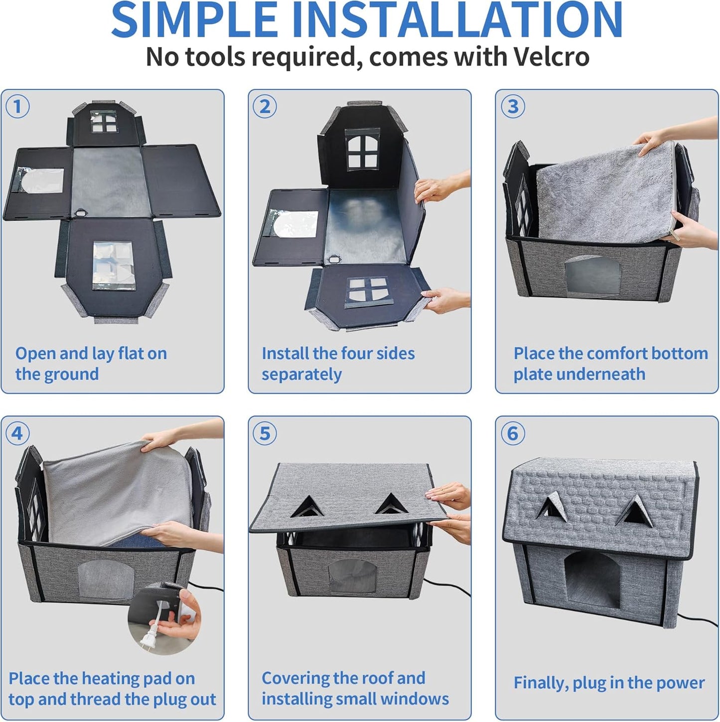 Heated Cat House – Waterproof Indoor & Outdoor Pet Shelter with Heating Pad, Smart Thermostat & Foldable Design