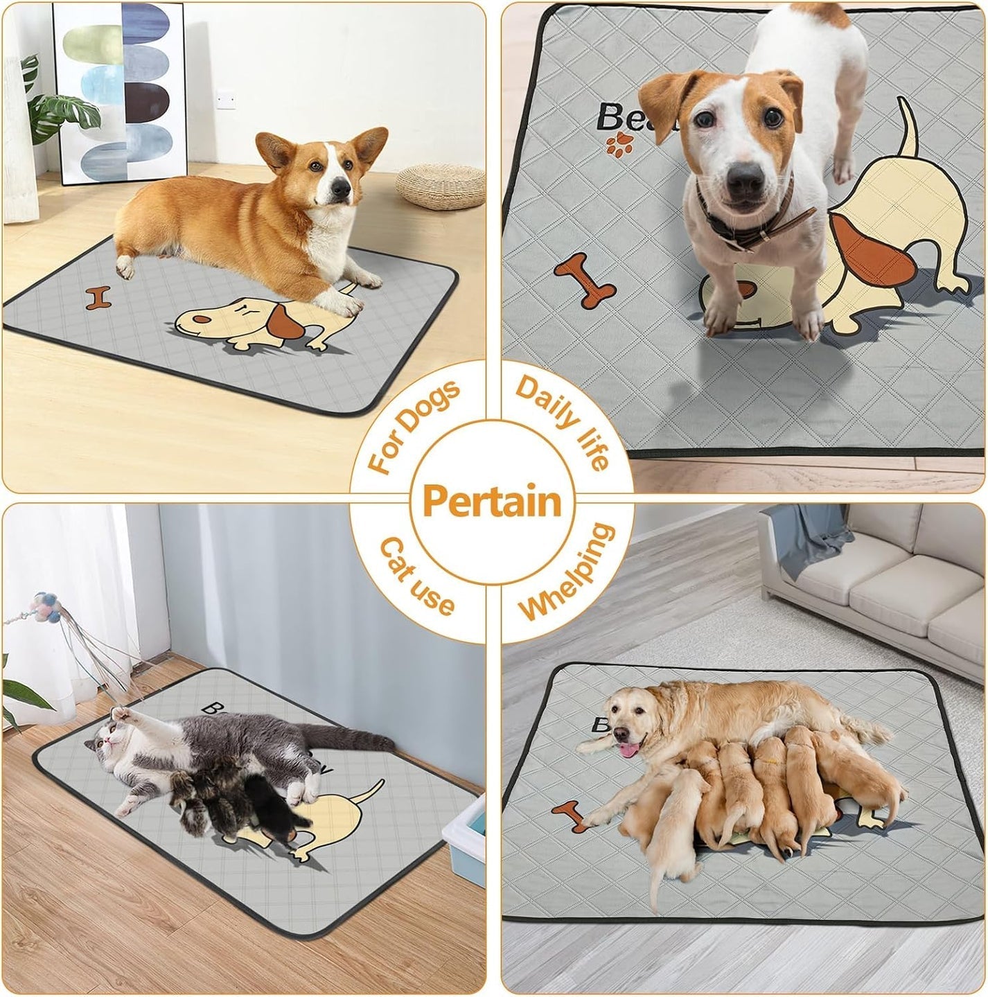 4-Pack Washable Dog Pee Pads – Large 47x32in Reusable Puppy Training Mats, Leak-Proof & Non-Slip (Grey)