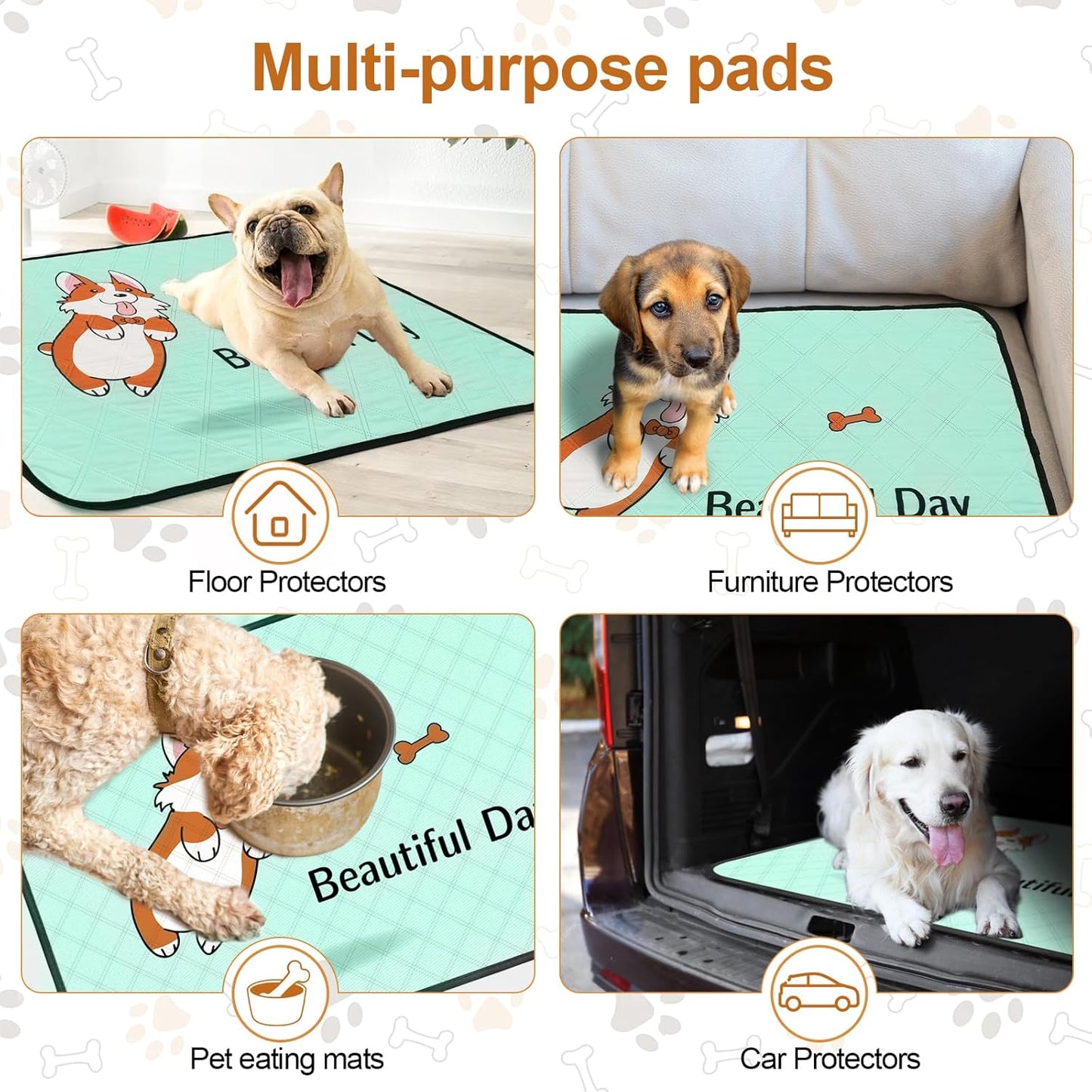 Washable Dog Pee Pads 4-Pack – Reusable 35x22in Puppy Training Mats, Leak-Proof & Non-Slip (Blue)