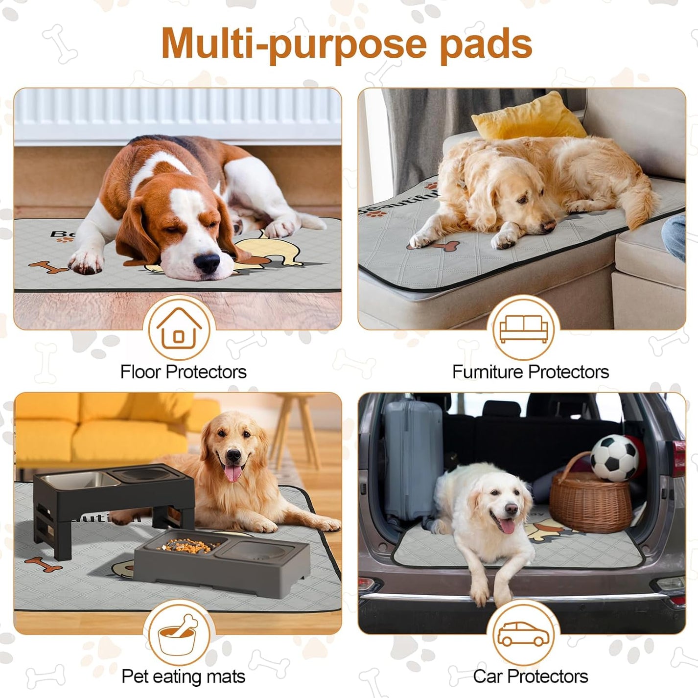 4-Pack Washable Dog Pee Pads – Large 47x32in Reusable Puppy Training Mats, Leak-Proof & Non-Slip (Grey)