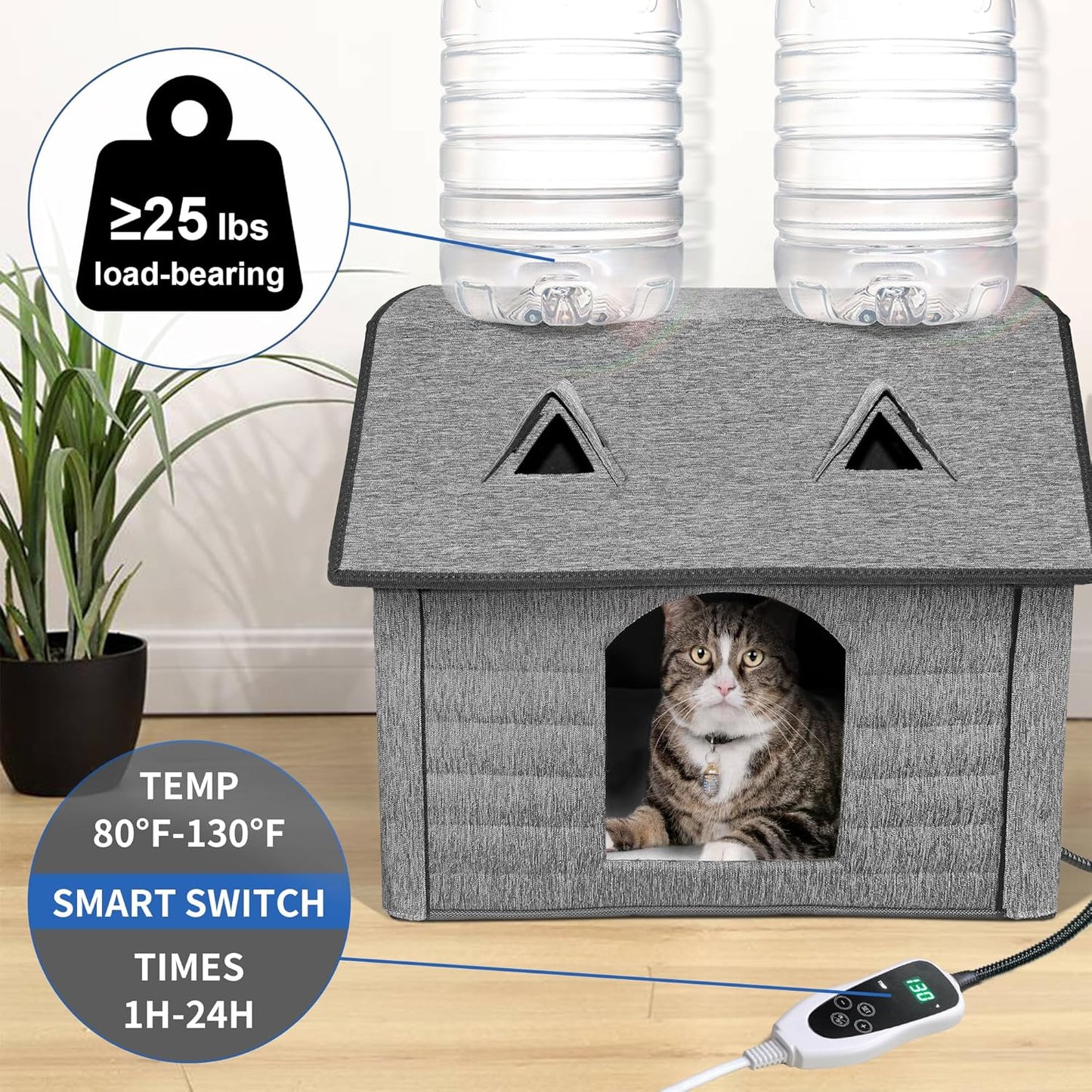 Heated Cat House – Waterproof Indoor & Outdoor Pet Shelter with Heating Pad, Smart Thermostat & Foldable Design