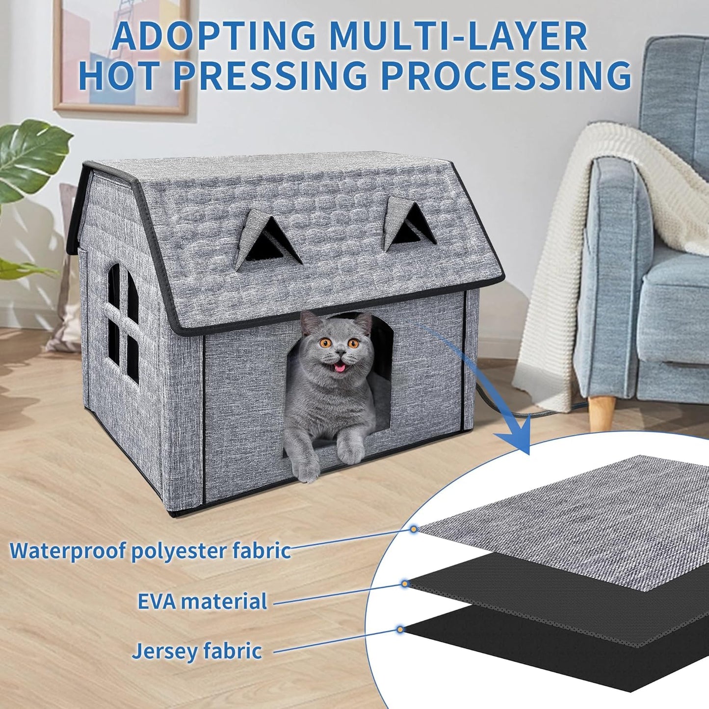Heated Cat House – Waterproof Indoor & Outdoor Pet Shelter with Heating Pad, Smart Thermostat & Foldable Design