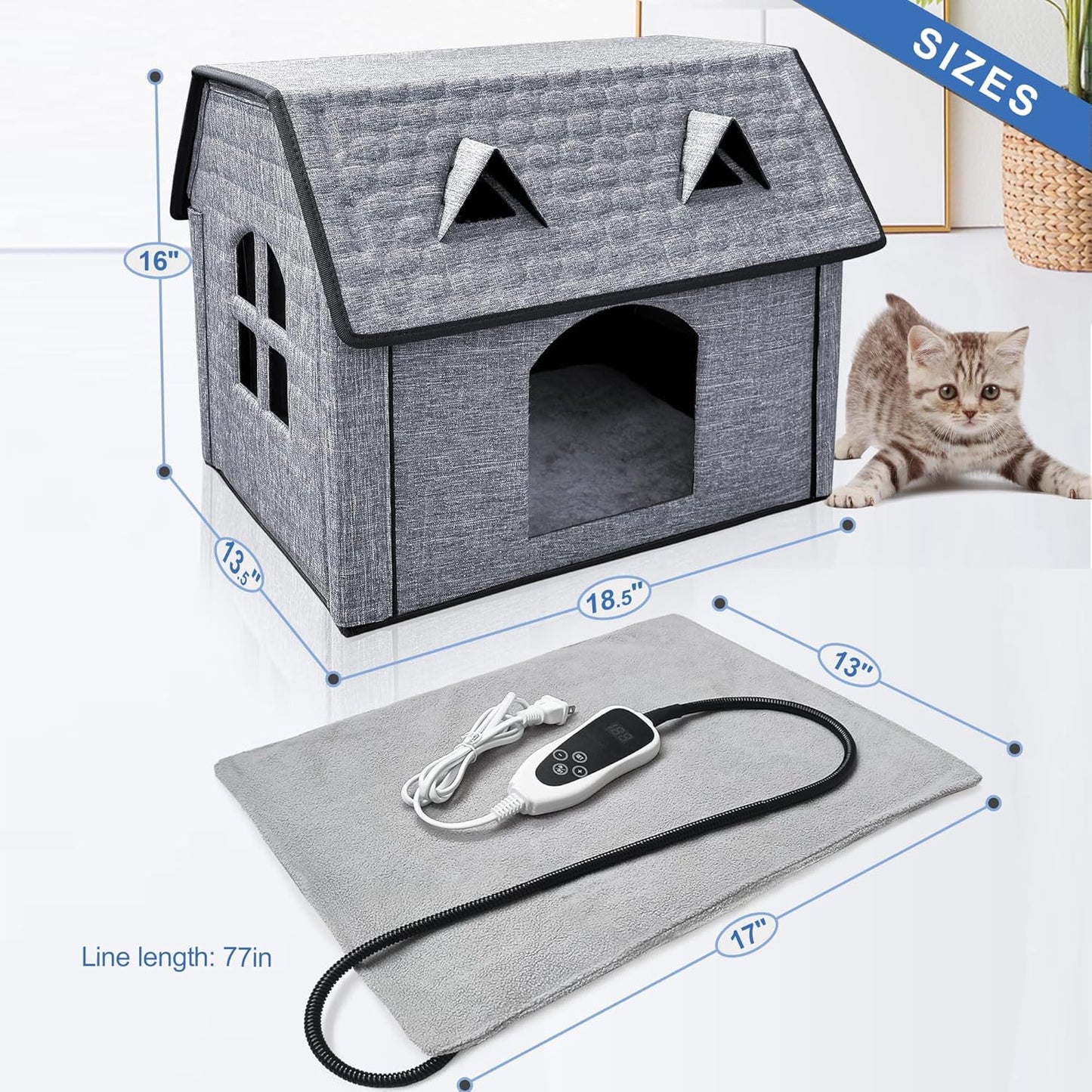 Heated Cat House – Waterproof Indoor & Outdoor Pet Shelter with Heating Pad, Smart Thermostat & Foldable Design
