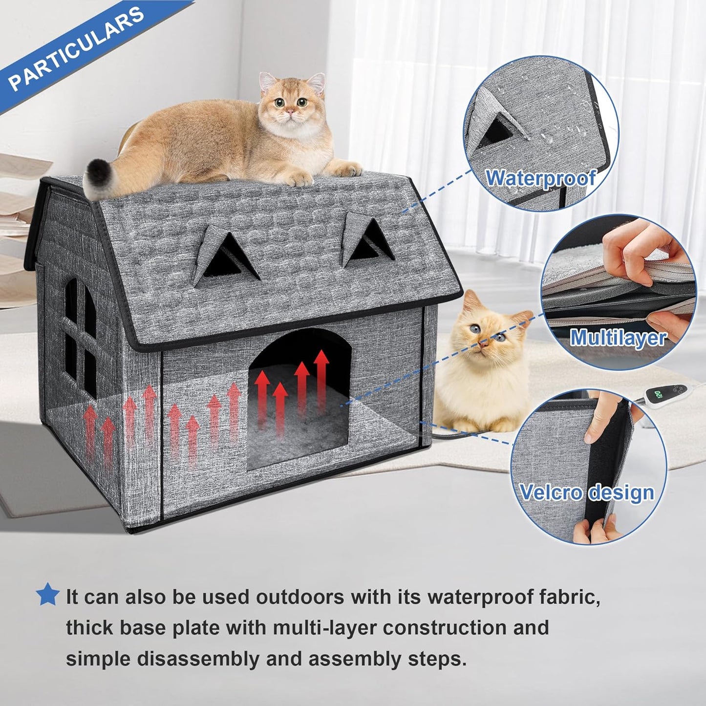 Heated Cat House – Waterproof Indoor & Outdoor Pet Shelter with Heating Pad, Smart Thermostat & Foldable Design