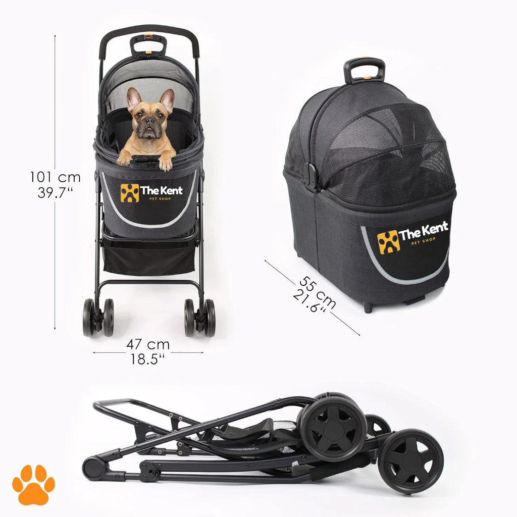 Foldable 2-in-1 Pet Stroller & Carrier – Lightweight Dog & Cat Travel Buggy with Suspension, Mesh Sides & Swivel Wheels