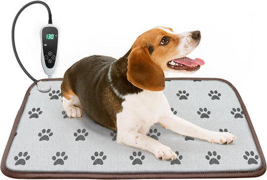 Waterproof Dog Heating Pad – Large 28x18in Heated Pet Mat with Adjustable Thermostat, Durable Wire & Paw Print Design