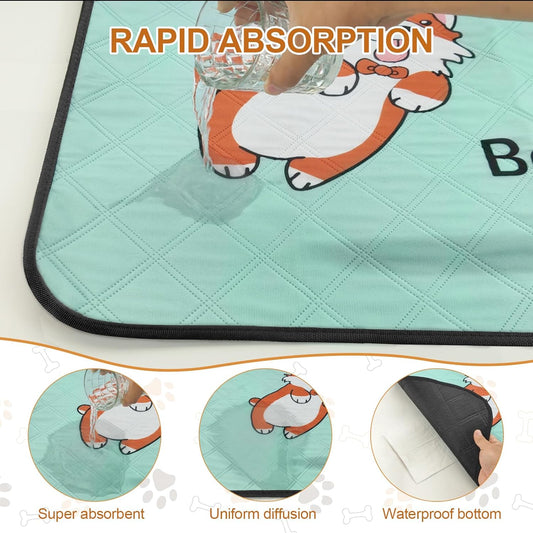 Washable Dog Pee Pads 4-Pack – Reusable 35x22in Puppy Training Mats, Leak-Proof & Non-Slip (Blue)