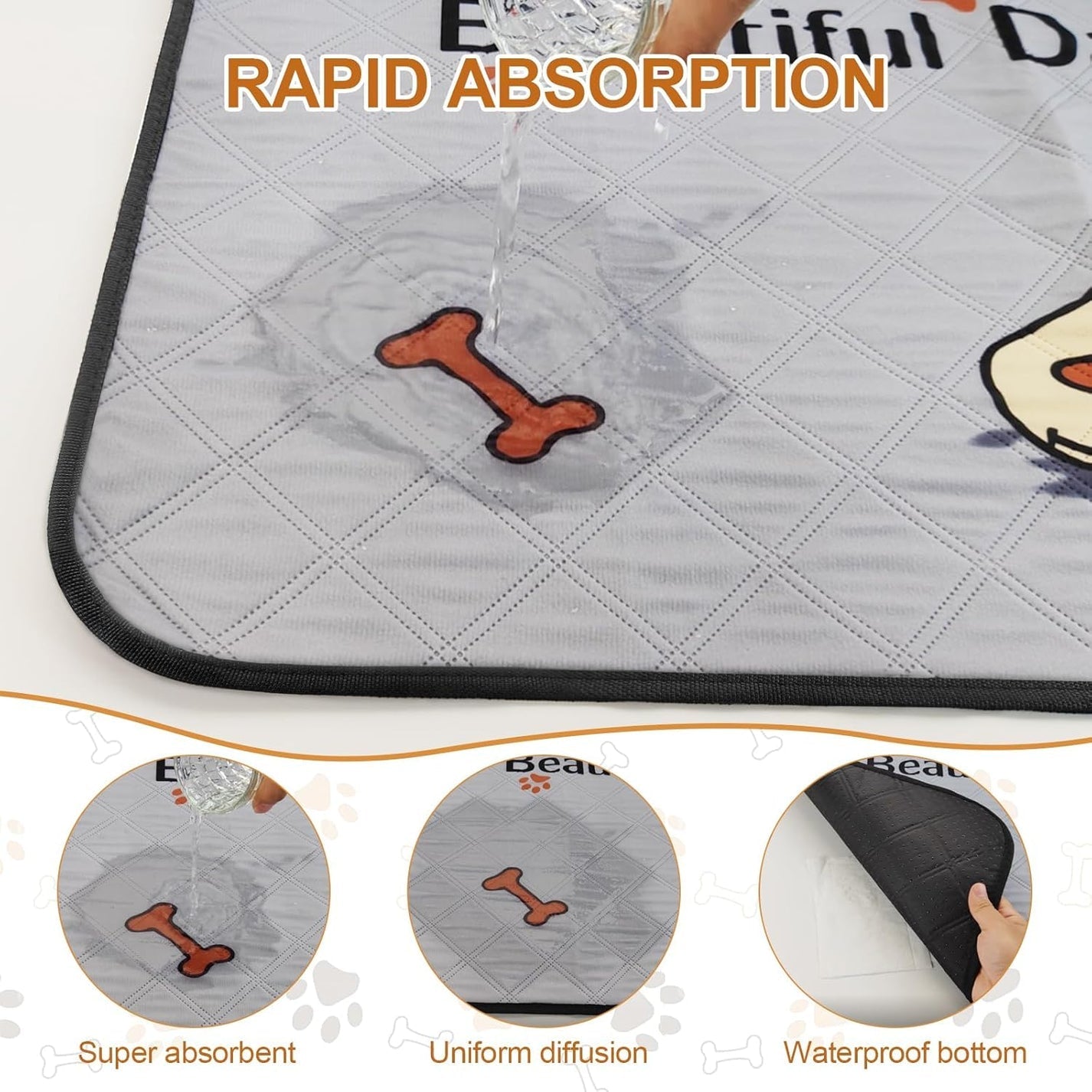 4-Pack Washable Dog Pee Pads – Large 47x32in Reusable Puppy Training Mats, Leak-Proof & Non-Slip (Grey)