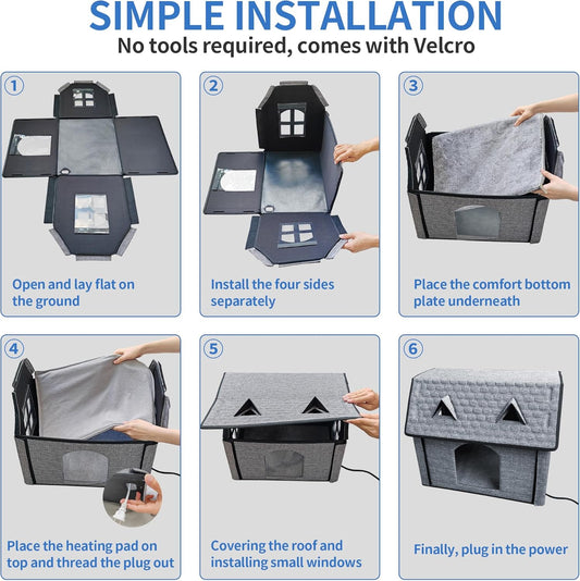 Heated Cat House – Waterproof Indoor & Outdoor Pet Shelter with Heating Pad, Smart Thermostat & Foldable Design