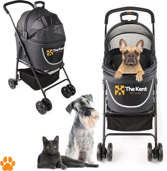 Foldable 2-in-1 Pet Stroller & Carrier – Lightweight Dog & Cat Travel Buggy with Suspension, Mesh Sides & Swivel Wheels